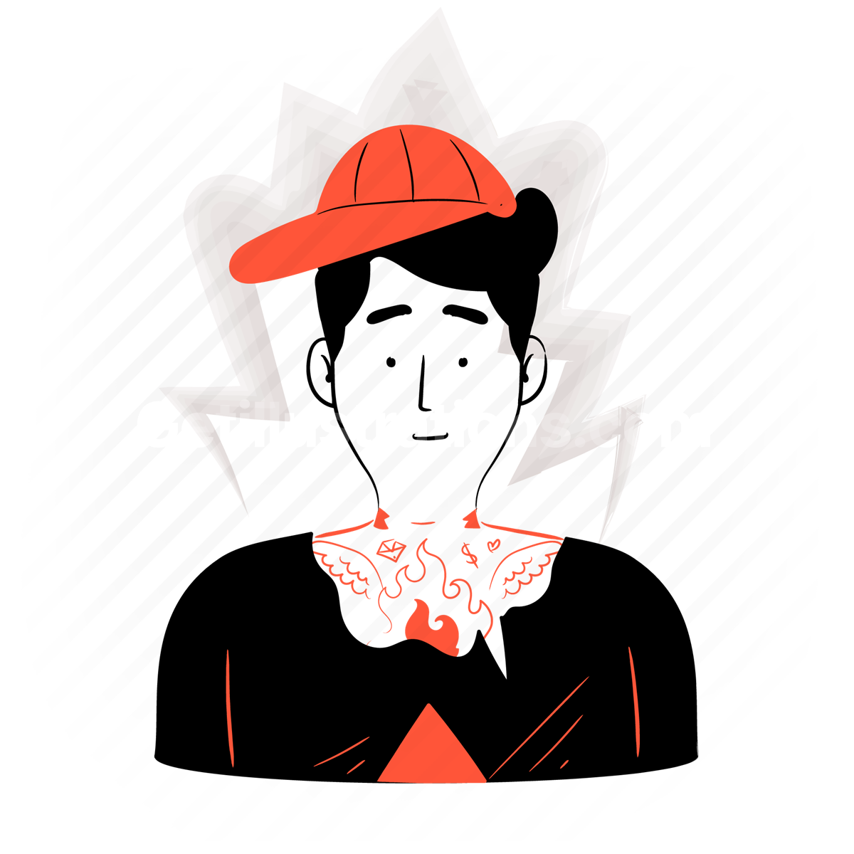 man, person, male, avatar, profile, tattoo, cap, hat